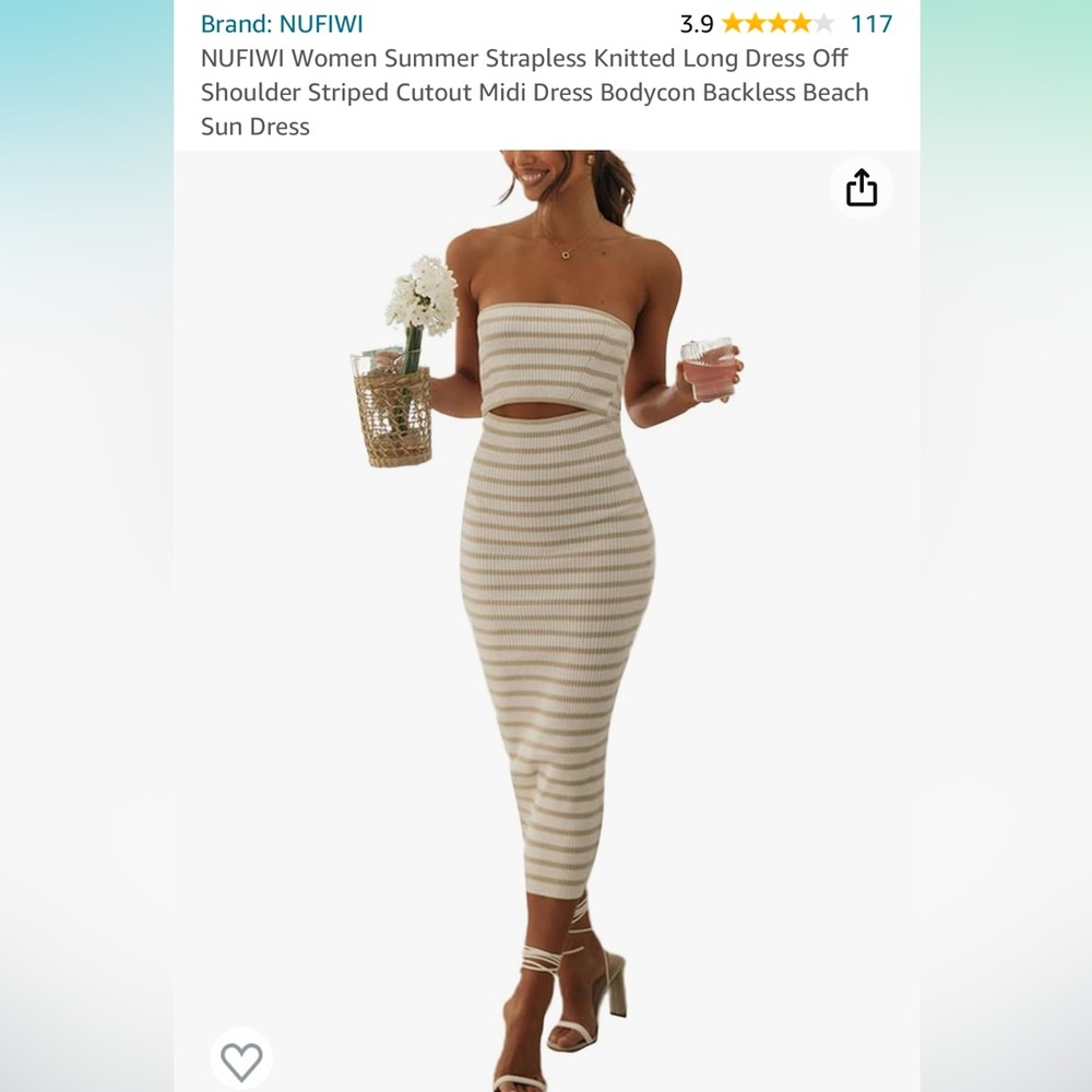 NWT Amazon Strapless Maxi Dress, Stripe Cutout Small